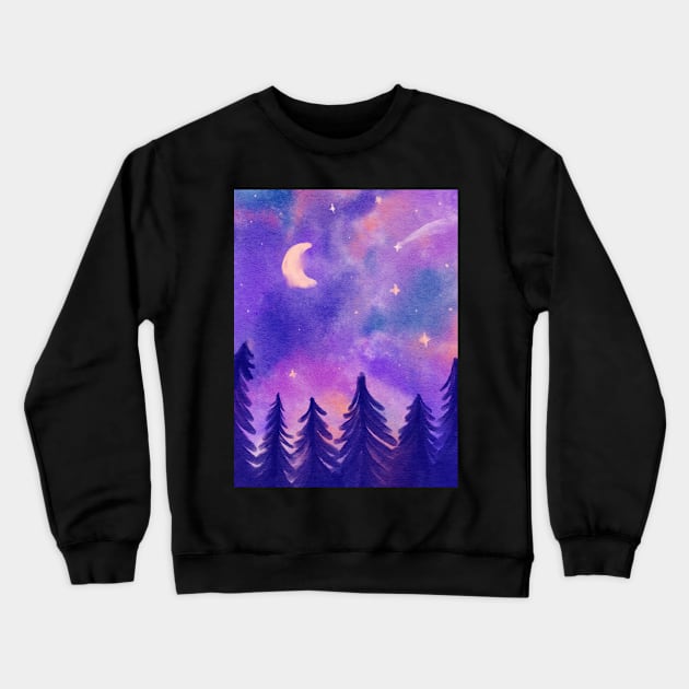 Blue Fantasy Starry Night in the Woods Crewneck Sweatshirt by Trippycollage